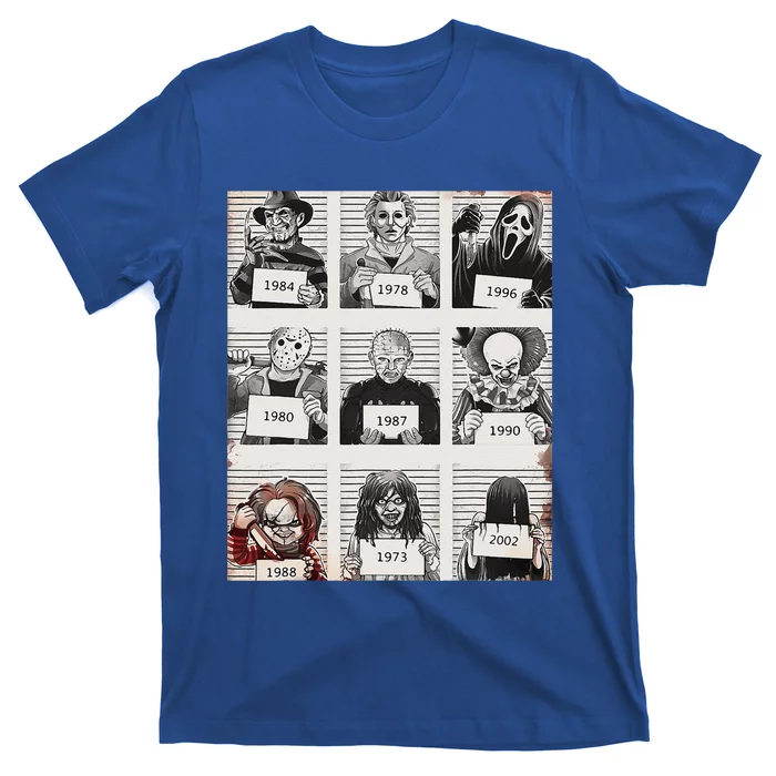 Retro Halloween Creepy Legends Killers Mugshots Horror Fan T-Shirt