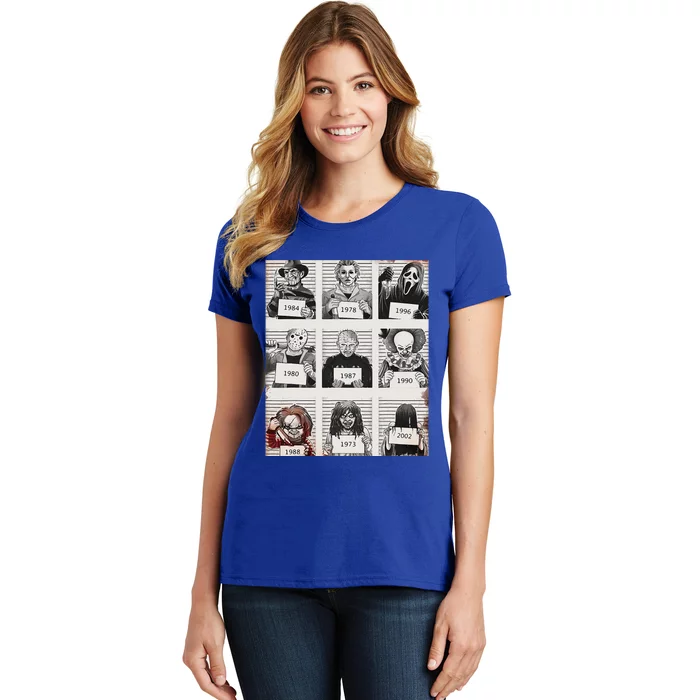 Retro Halloween Creepy Legends Killers Mugshots Horror Fan Women's T-Shirt