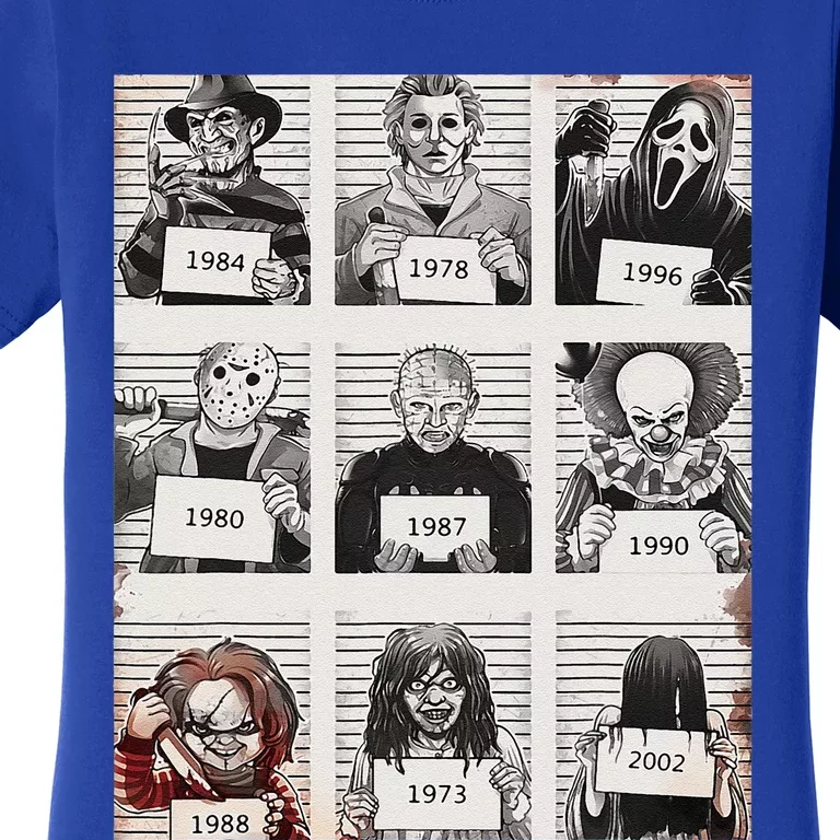 Retro Halloween Creepy Legends Killers Mugshots Horror Fan Women's T-Shirt