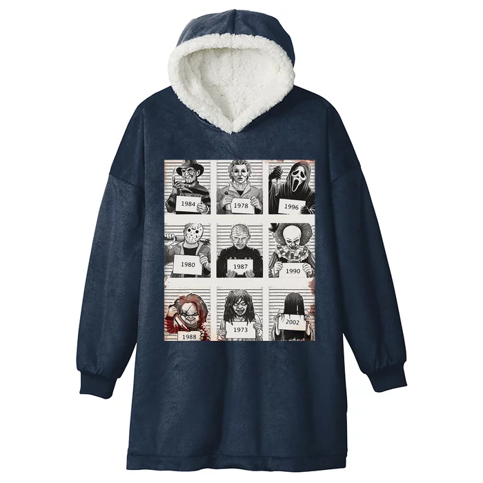 Retro Halloween Creepy Legends Killers Mugshots Horror Fan Hooded Wearable Blanket