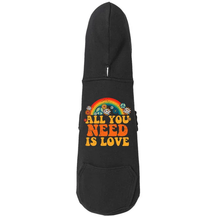 Retro Hippie Costume Peace Sign Love Tie Dye Halloween Doggie 3-End Fleece Hoodie