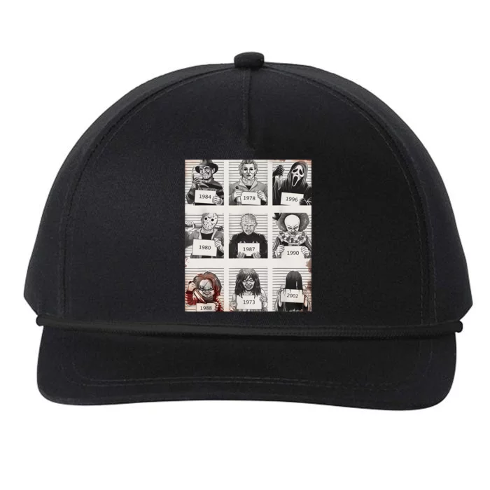 Retro Halloween Creepy Legends Killers Mugshots Horror Fan Snapback Five-Panel Rope Hat