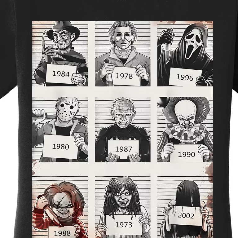 Retro Halloween Creepy Legends Killers Mugshots Horror Fan Women's T-Shirt