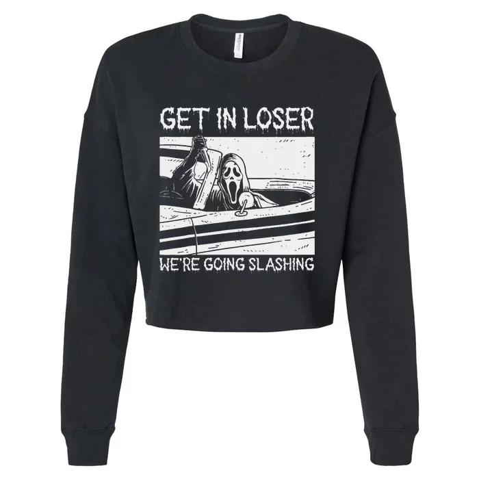 Retro Horror Characters Get In Loser Were Going Slashing Cropped Pullover Crew