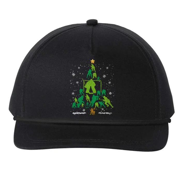 Retro Hockey Christmas Tree Xmas Hockey Player Lover Gift Snapback Five-Panel Rope Hat