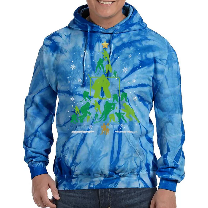 Retro Hockey Christmas Tree Xmas Hockey Player Lover Gift Tie Dye Hoodie