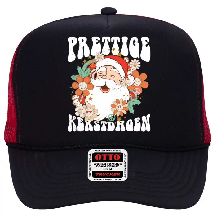 Retro Holland Christmas Dutch Santa Xmas Prettige Kerstdagen Gift High Crown Mesh Trucker Hat