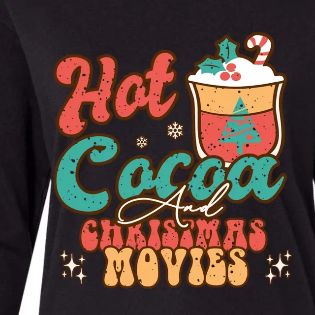 Retro Hot Cocoa And Christmas Movies Matching Family Xmas Meaningful Gift Womens Cotton Relaxed Long Sleeve T-Shirt