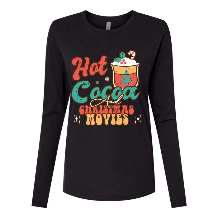 Retro Hot Cocoa And Christmas Movies Matching Family Xmas Meaningful Gift Womens Cotton Relaxed Long Sleeve T-Shirt