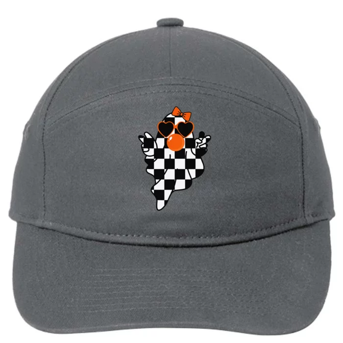 Retro Halloween Checkered Ghost Bow Cute Girly Ghost Bubble 7-Panel Snapback Hat