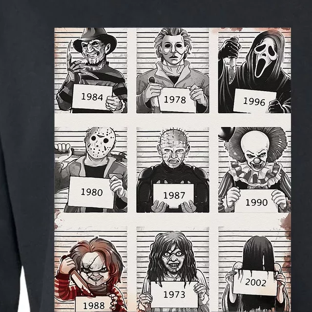 Retro Halloween Creepy Legends Killers Mugshots Horror Fan Cropped Pullover Crew