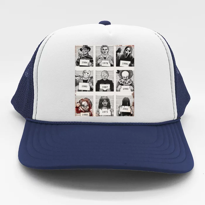 Retro Halloween Creepy Legends Killers Mugshots Horror Fan Trucker Hat