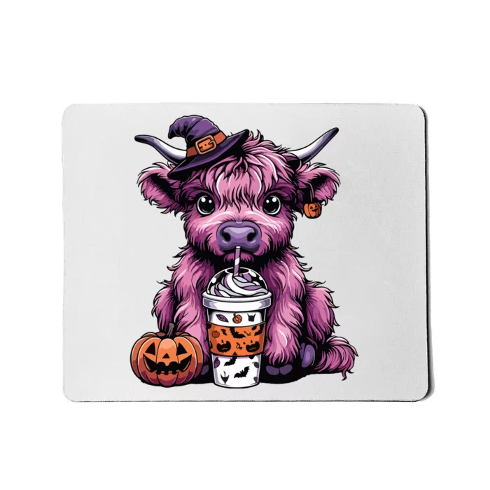 Retro Highland Cow Witch Halloween Highland Cow Lover Women Mousepad