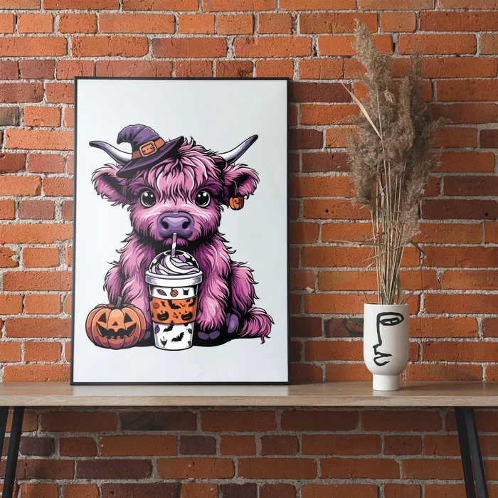 Retro Highland Cow Witch Halloween Highland Cow Lover Women Poster