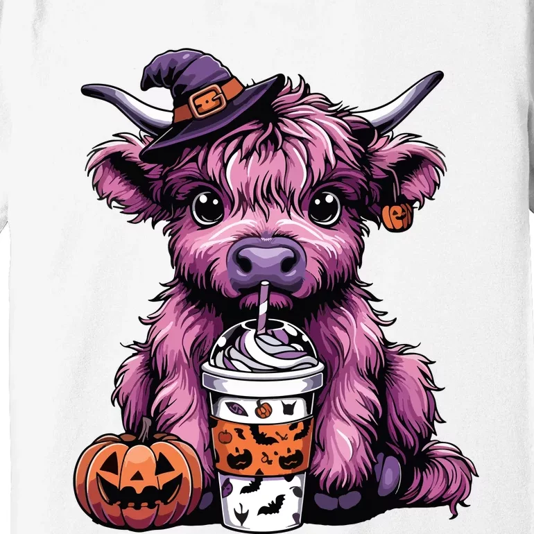 Retro Highland Cow Witch Halloween Highland Cow Lover Women Premium T-Shirt