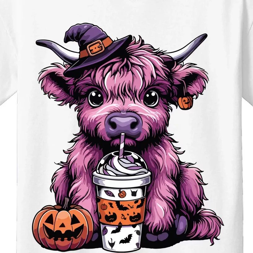 Retro Highland Cow Witch Halloween Highland Cow Lover Women Kids T-Shirt