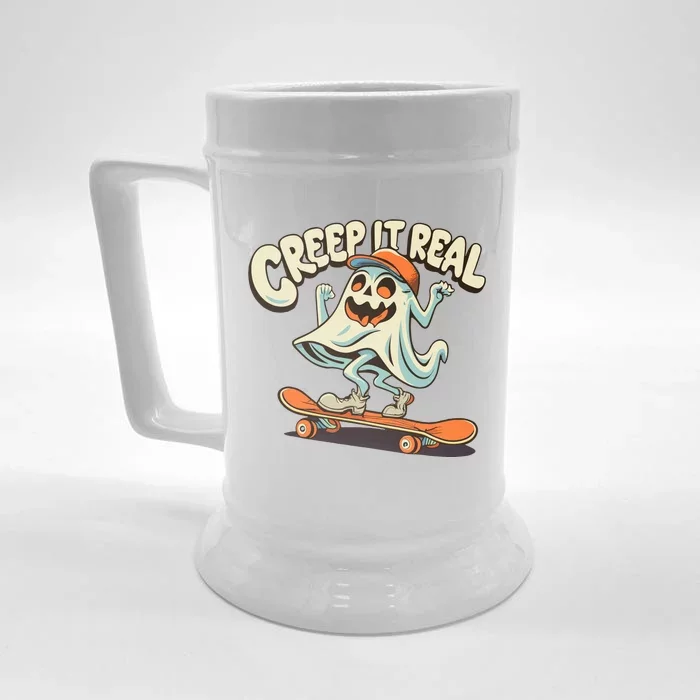 Retro Halloween Creep It Real Vintage Ghost Halloween Front & Back Beer Stein