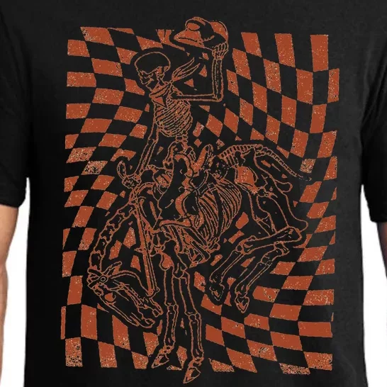 Retro Howdy Cowboy Skeleton With Cowboy Hat And Horse Pajama Set