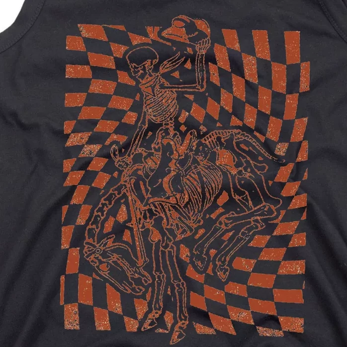 Retro Howdy Cowboy Skeleton With Cowboy Hat And Horse Tank Top