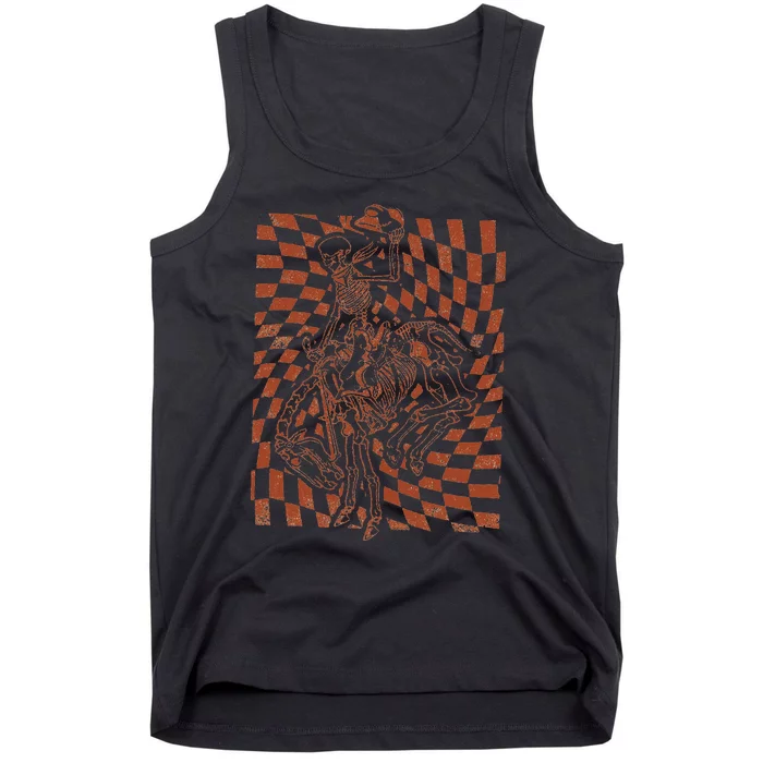 Retro Howdy Cowboy Skeleton With Cowboy Hat And Horse Tank Top