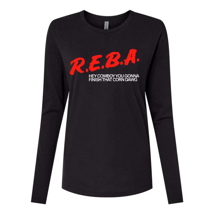 R.E.B.A Hey Cowboy You Gonna Finish That Corn Dawg Womens Cotton Relaxed Long Sleeve T-Shirt