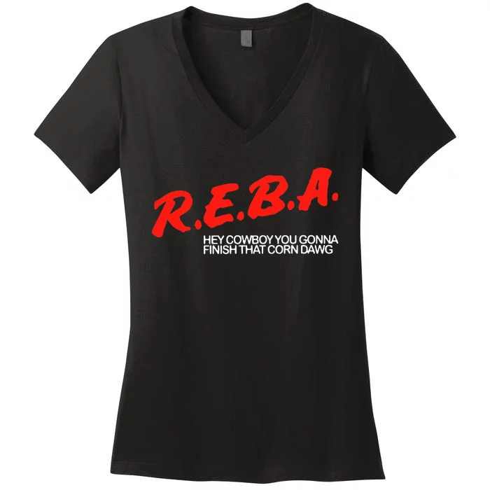 R.E.B.A Hey Cowboy You Gonna Finish That Corn Dawg Women's V-Neck T-Shirt