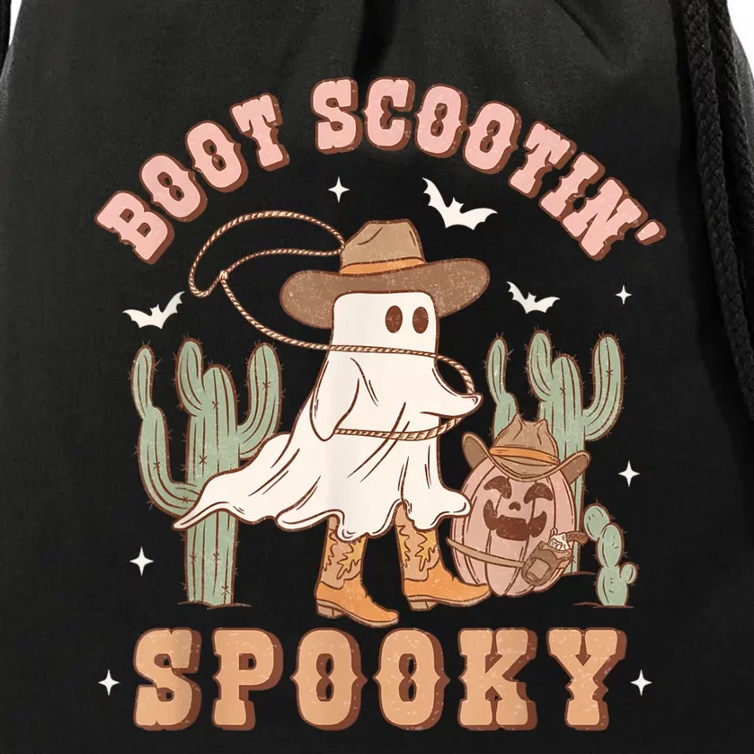 Retro Halloween Cowgirl Ghost Western Boot Scootin Spooky Drawstring Bag