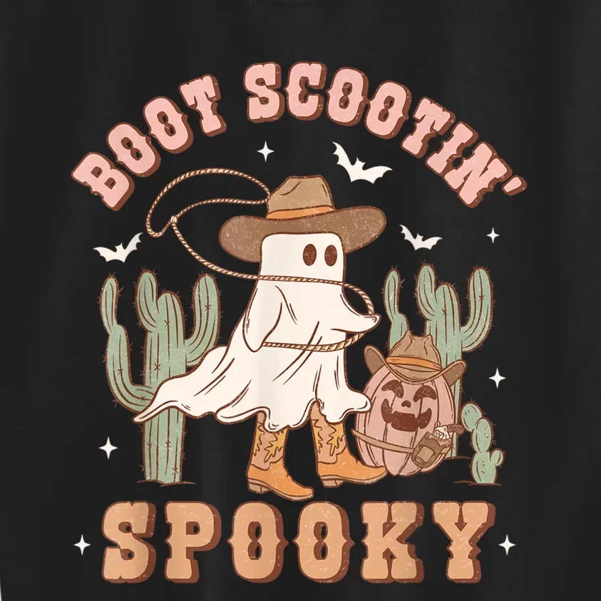 Retro Halloween Cowgirl Ghost Western Boot Scootin Spooky Kids Sweatshirt