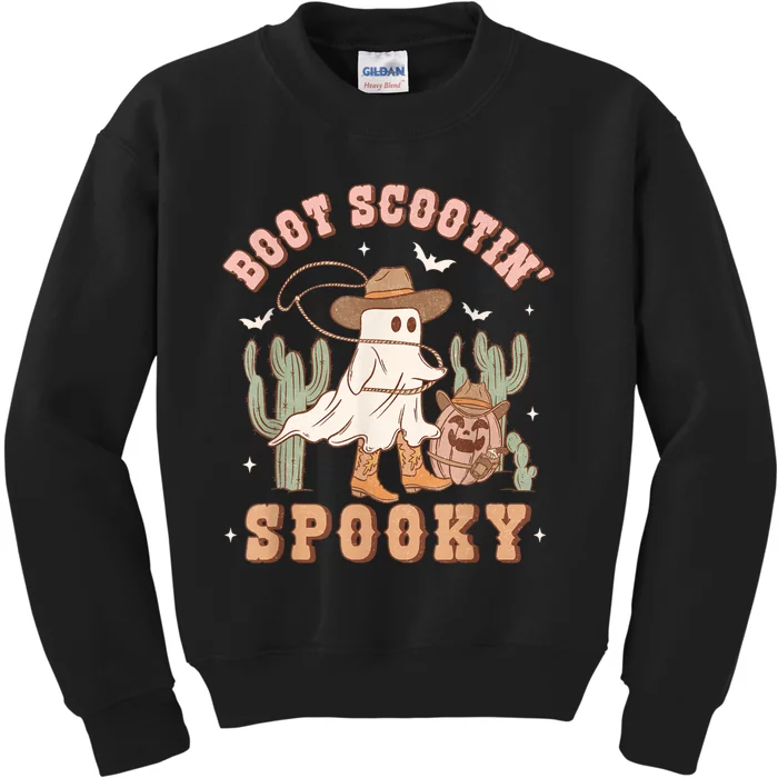 Retro Halloween Cowgirl Ghost Western Boot Scootin Spooky Kids Sweatshirt