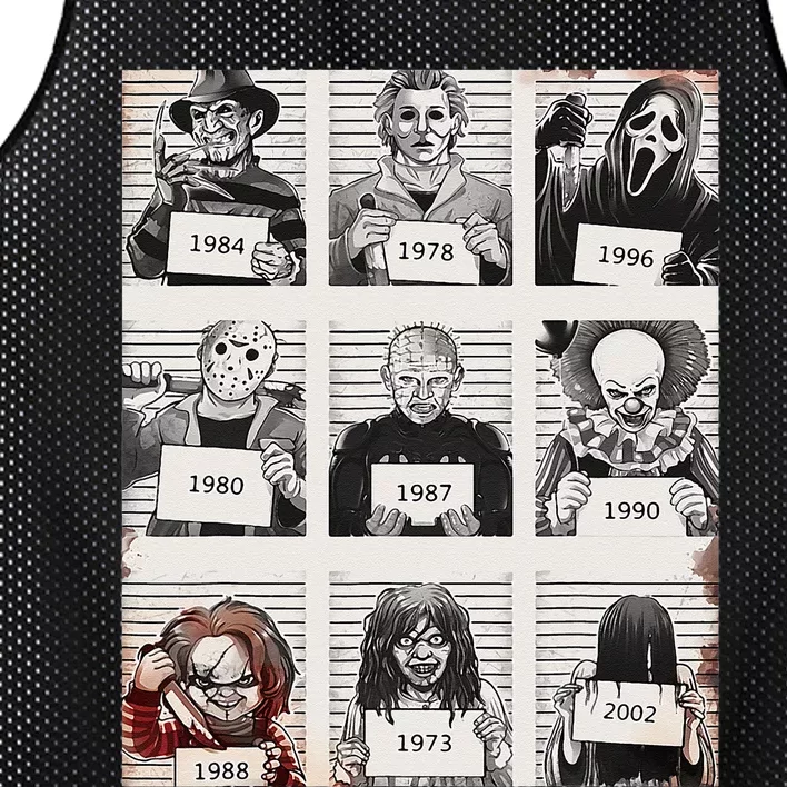 Retro Halloween Creepy Legends Killers Mugshots Horror Fan Mesh Reversible Basketball Jersey Tank