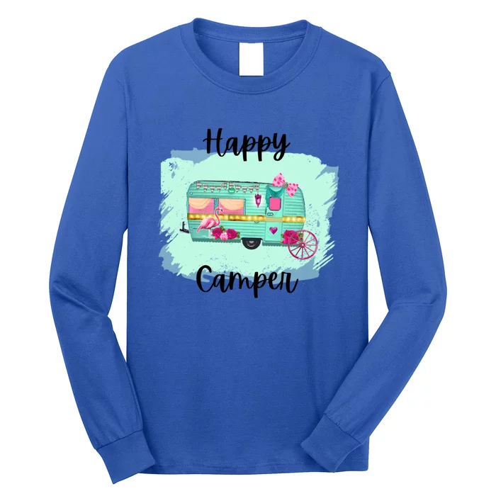 Retro Happy Camper Distressed Rv Gift Long Sleeve Shirt