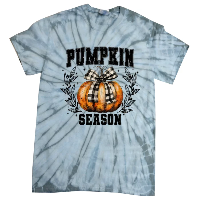 Retro Halloween Coquette Bow Pumpkin Season Tie-Dye T-Shirt