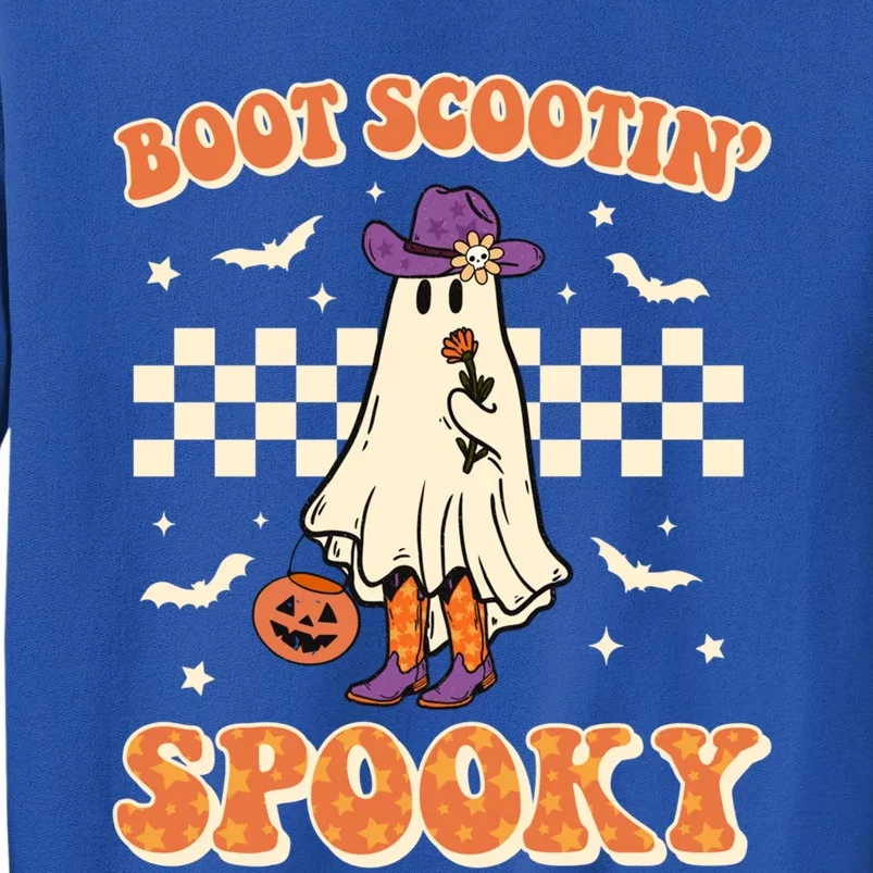 Retro Halloween Cow Ghost Western Boot Scootin Spooky Gift Tall Sweatshirt