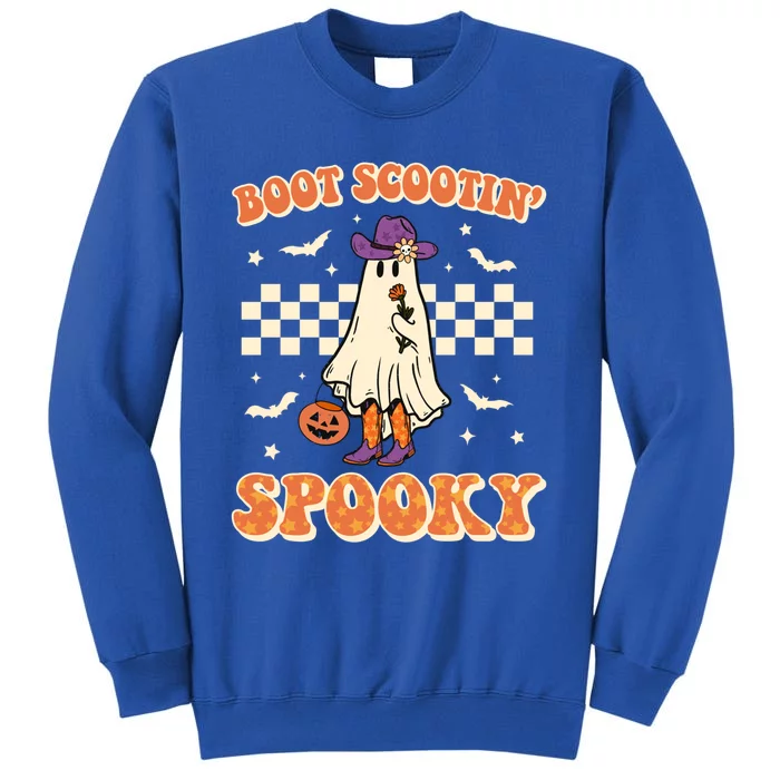 Retro Halloween Cow Ghost Western Boot Scootin Spooky Gift Tall Sweatshirt