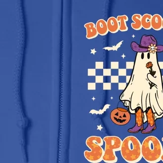 Retro Halloween Cow Ghost Western Boot Scootin Spooky Gift Full Zip Hoodie