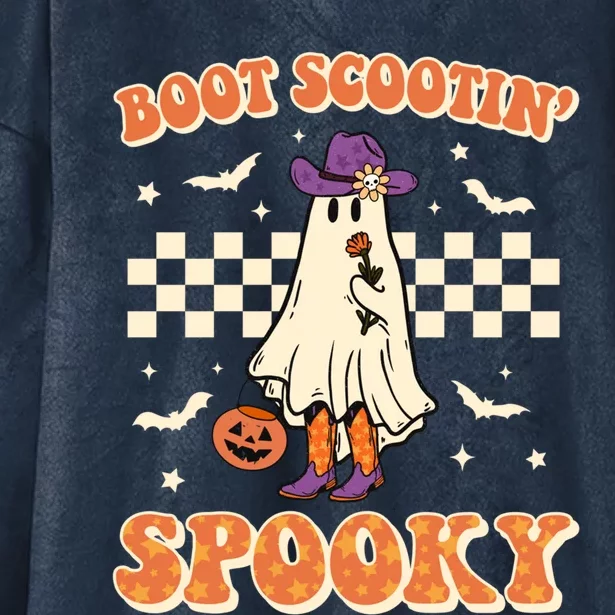 Retro Halloween Cow Ghost Western Boot Scootin Spooky Gift Hooded Wearable Blanket