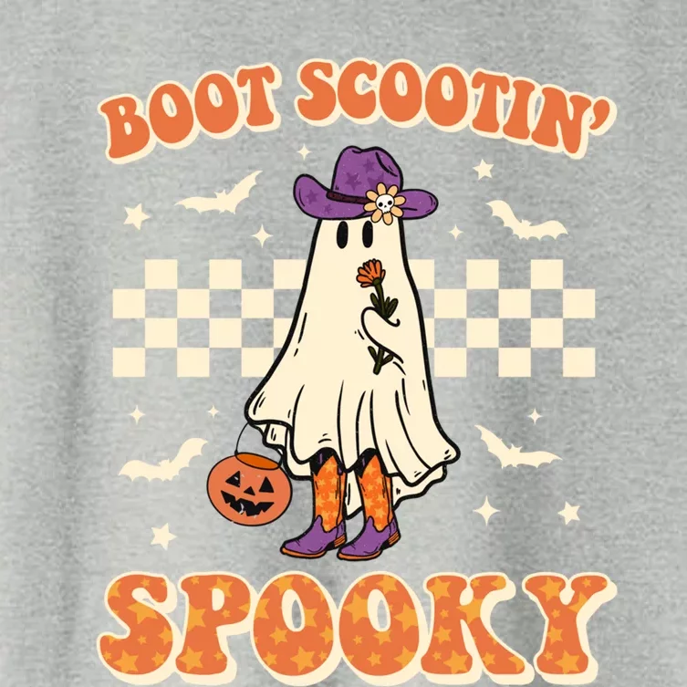 Retro Halloween Cow Ghost Western Boot Scootin Spooky Gift Women's Crop Top Tee