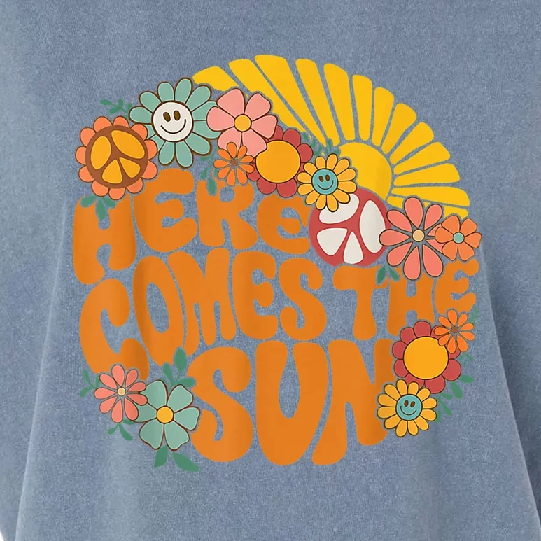 Retro Here Comes The Sun Floral Summer Family Vacation Happy Garment-Dyed Women's Muscle Tee