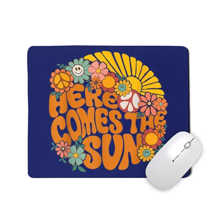 Retro Here Comes The Sun Floral Summer Family Vacation Happy Mousepad