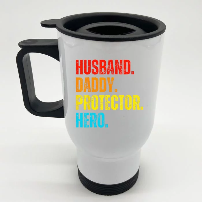 Retro Husband Daddy Protector Hero Fathers Day For Dad Gift For Dad Front & Back Stainless Steel Travel Mug