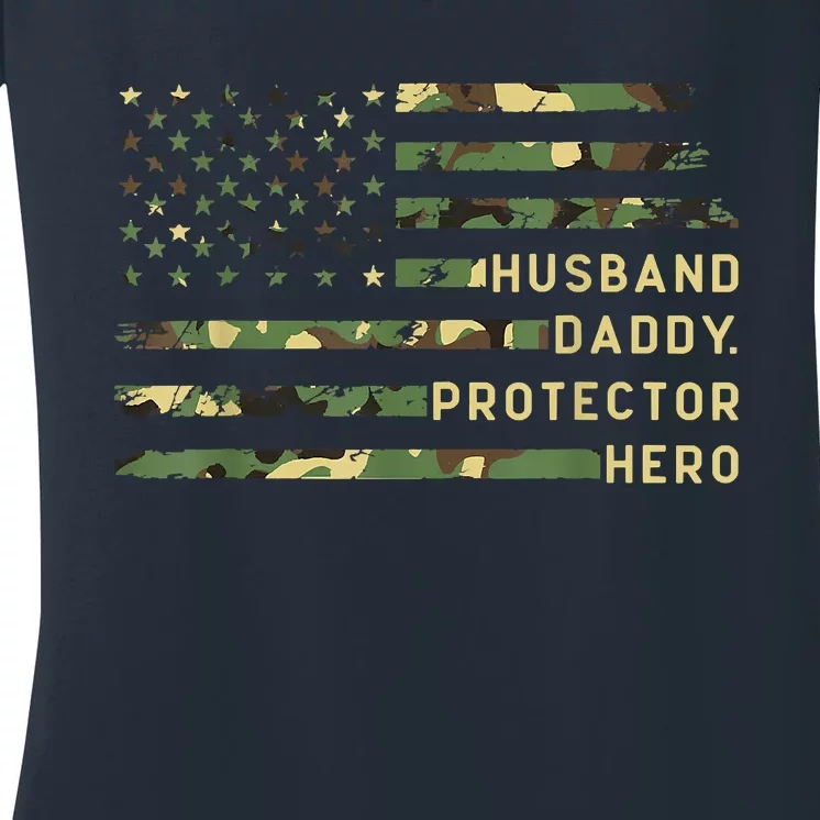 Retro Husband Daddy Protector Hero Fathers Day For Dad Women's V-Neck T-Shirt