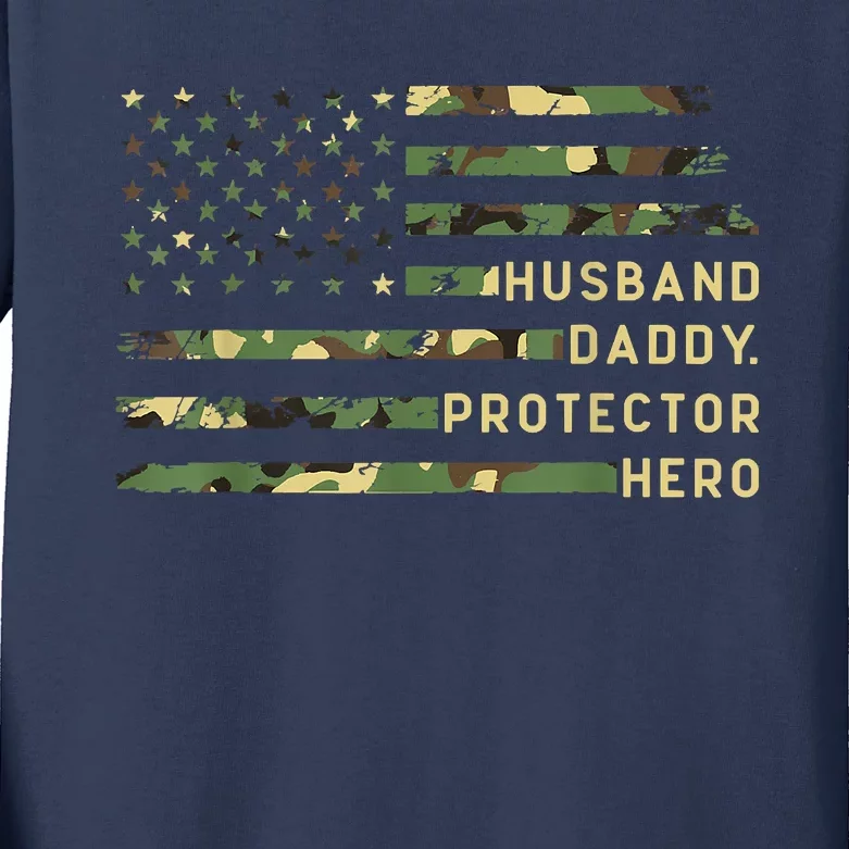 Retro Husband Daddy Protector Hero Fathers Day For Dad Kids Long Sleeve Shirt