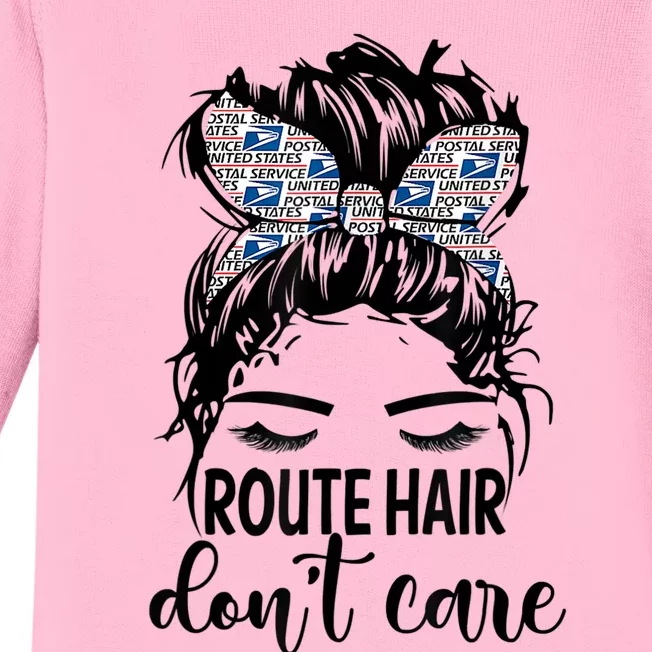 Route Hair Don't Care Messy Bun Mom Funny Mothers Day Womens Baby Long Sleeve Bodysuit