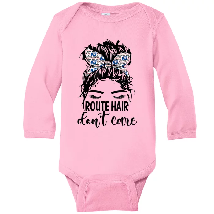 Route Hair Don't Care Messy Bun Mom Funny Mothers Day Womens Baby Long Sleeve Bodysuit