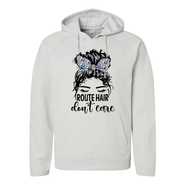 Route Hair Don't Care Messy Bun Mom Funny Mothers Day Womens Performance Fleece Hoodie