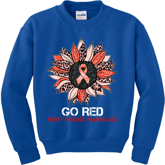 Red Heart Disease Awareness Month Ribbon Sunflower Gift Kids Sweatshirt