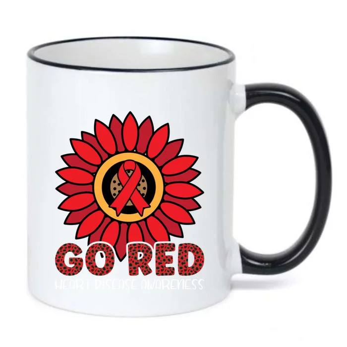 Red Heart Disease Awareness Month Ribbon Sunflower Gift Black Color Changing Mug