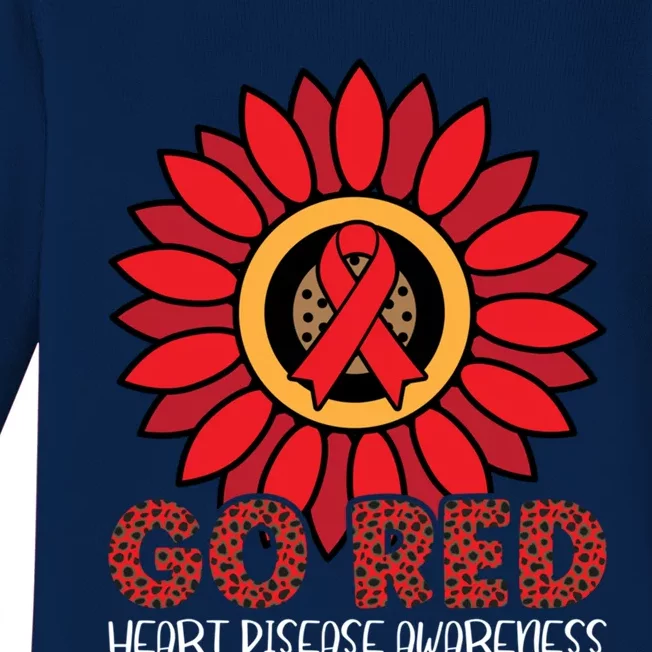 Red Heart Disease Awareness Month Ribbon Sunflower Gift Baby Long Sleeve Bodysuit