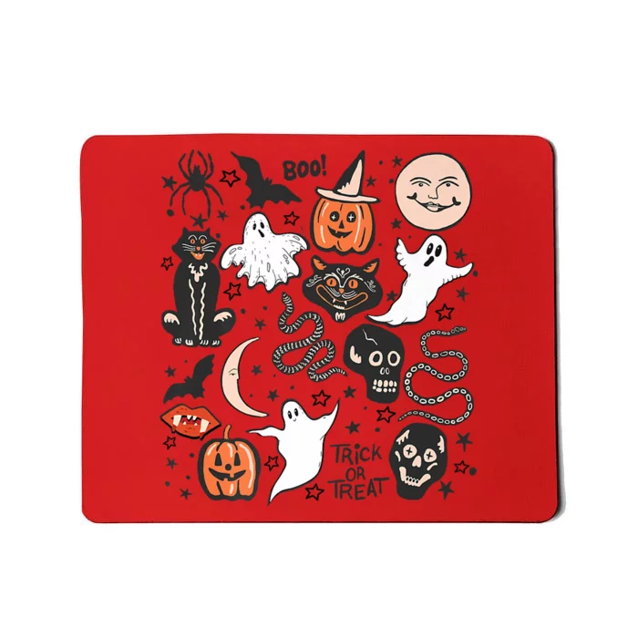 Retro Halloween Doodles Graphic Vintage Style Mousepad