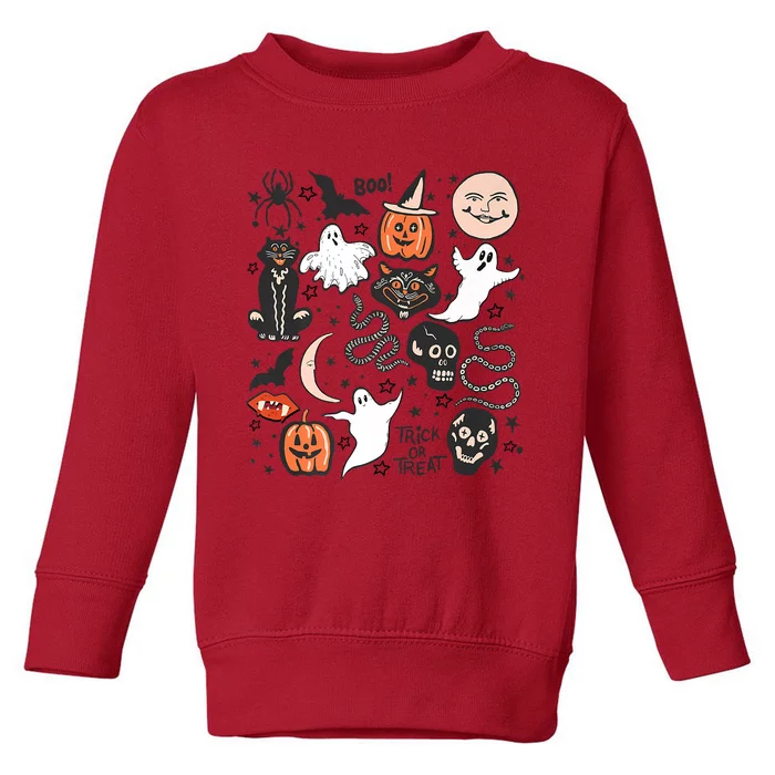 Retro Halloween Doodles Graphic Vintage Style Toddler Sweatshirt